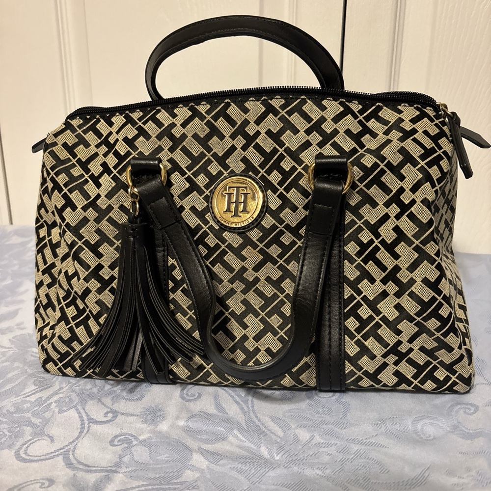 Tommy Hilfiger Black and Tan Satchel